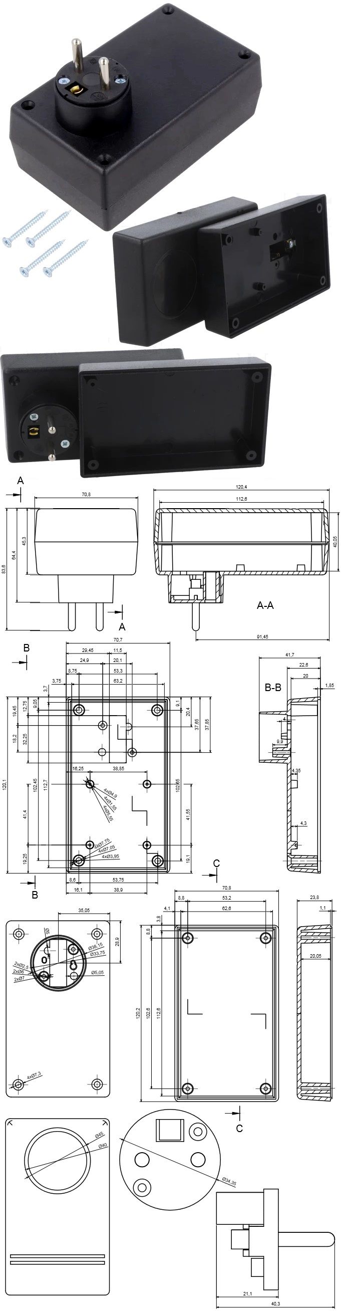 Caja enchufe 71x120x45mm